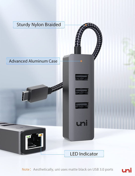 Uni USB-C Hub (3x USB3.0 poorten & UTP) - Spacegrijs