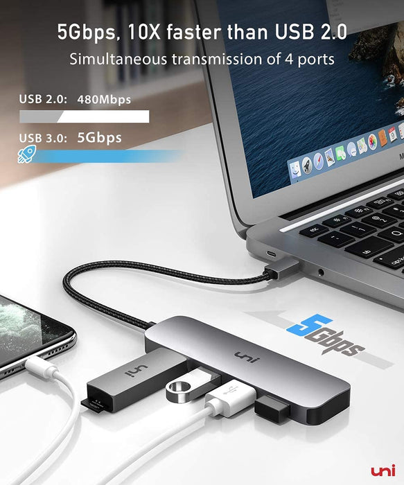Uni USB-C Hub (4x USB3.0 poorten) - Spacegrijs