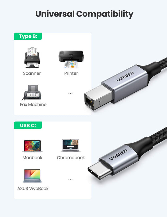 Ugreen USB-C to USB-B printerkabel, 2 meter